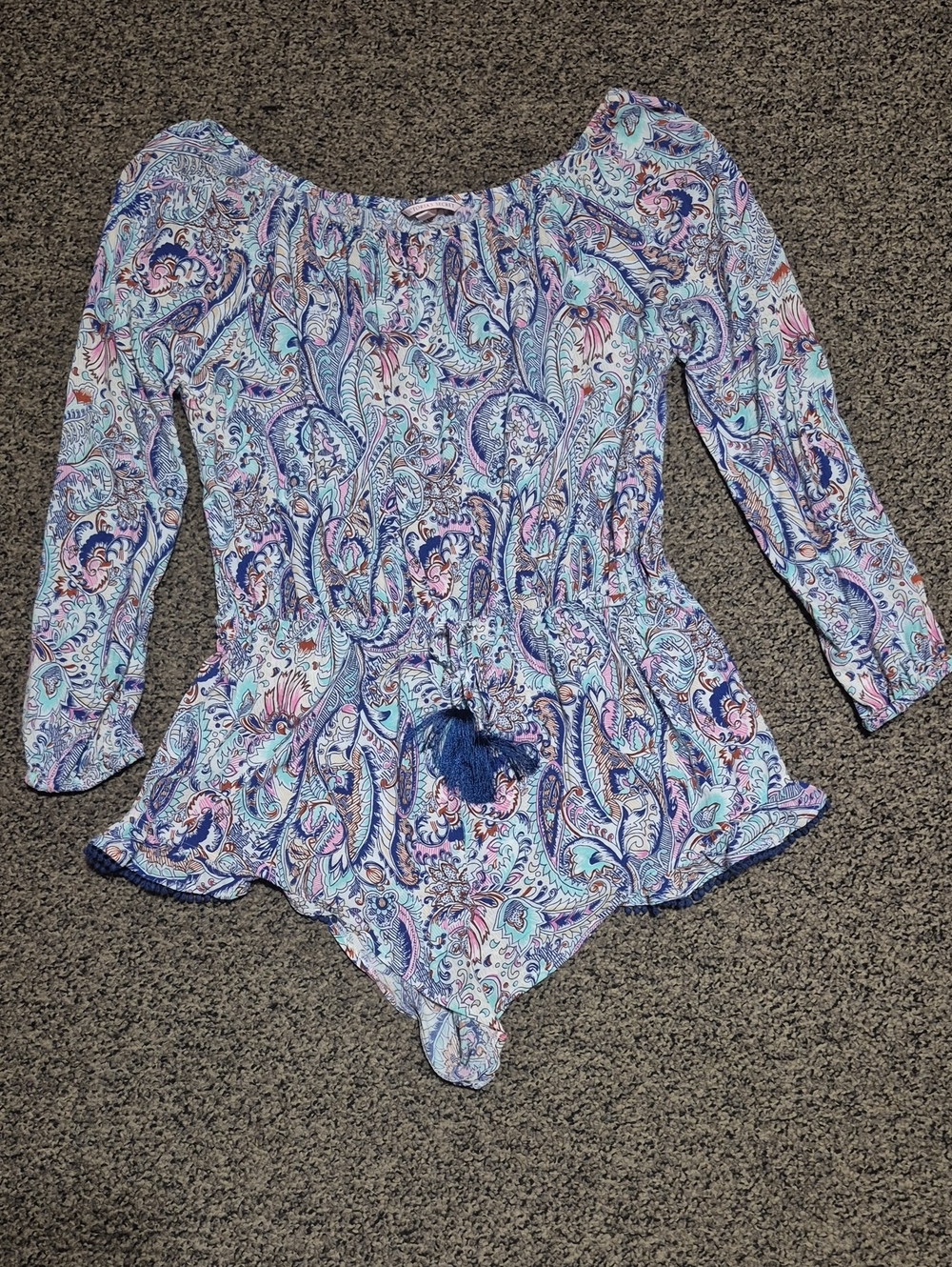 Victoria's Secret Paisley Print Long-Sleeve Swim Coverup Romper in Blue and Pink